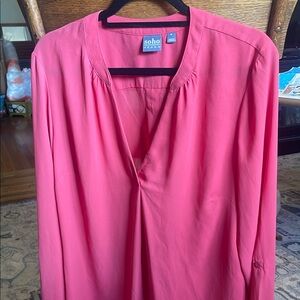 Soho Pink Relaxed Long Sleeve Blouse with Mandarin Collar